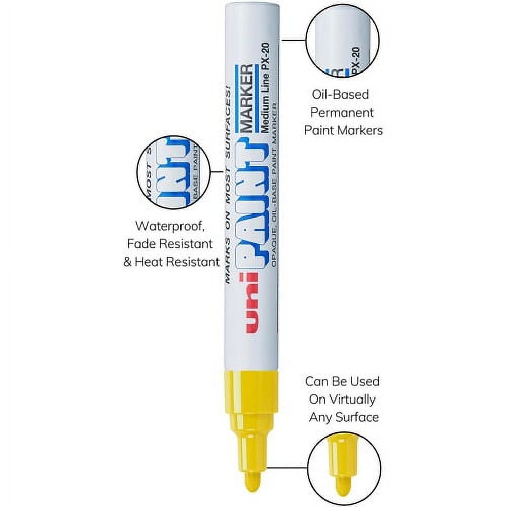 uni-ball Uni-Paint PX-20 Oil-Based Medium Point Marker Medium Marker Point - Assorted, Blue, Red, Green, Yellow, Black Oil Based Ink - White Barrel - 6 / Set