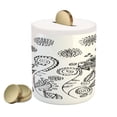 thumbnail image 1 of Floral Piggy Bank, Doodle Style Circular Swirled Flower Petals Butterfly Leaves Curved Branches Design, Ceramic Coin Bank Money Box for Cash Saving, 3.6" X 3.2", Black White, by Ambesonne, 1 of 4