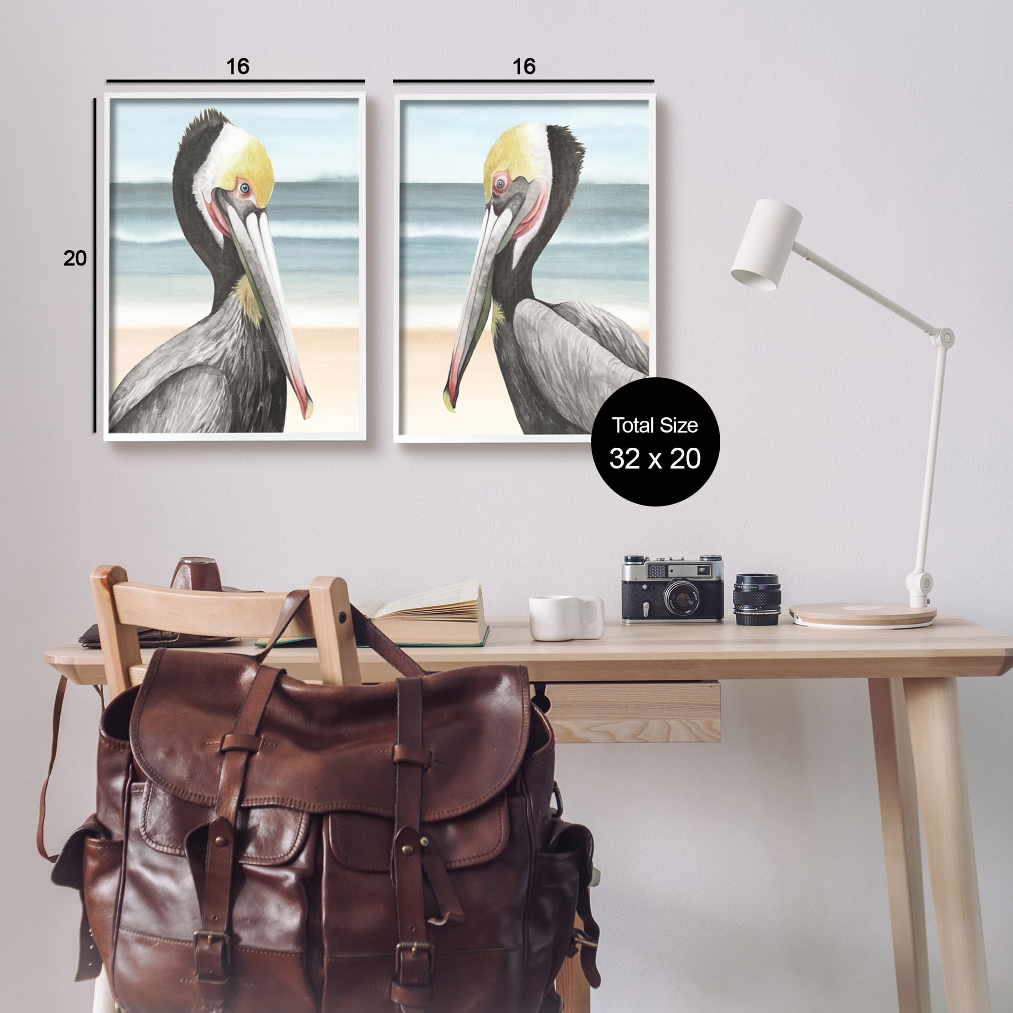 Stupell Industries Pelicans on Beach Animals & Insects Painting White Framed Art Print Wall Art, 16 x 20