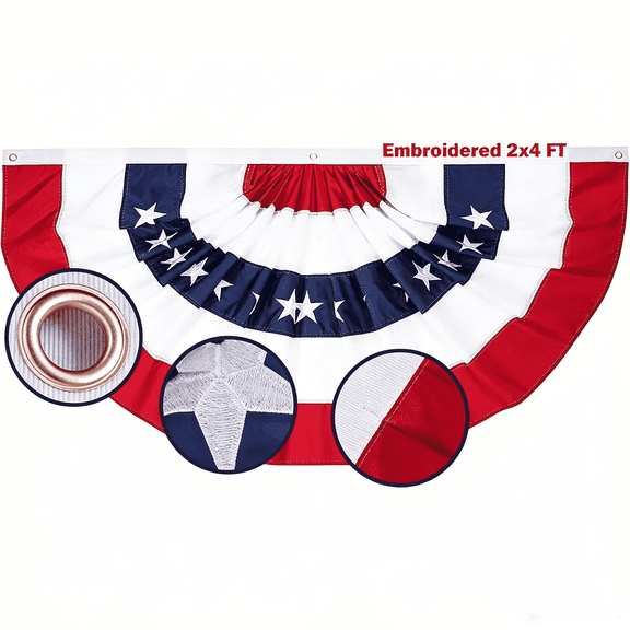 FLAGWIN American Bunting Flag 2x4 ft Heavy Duty Nylon Outdoor Patriotic Banner with Brass Grommets