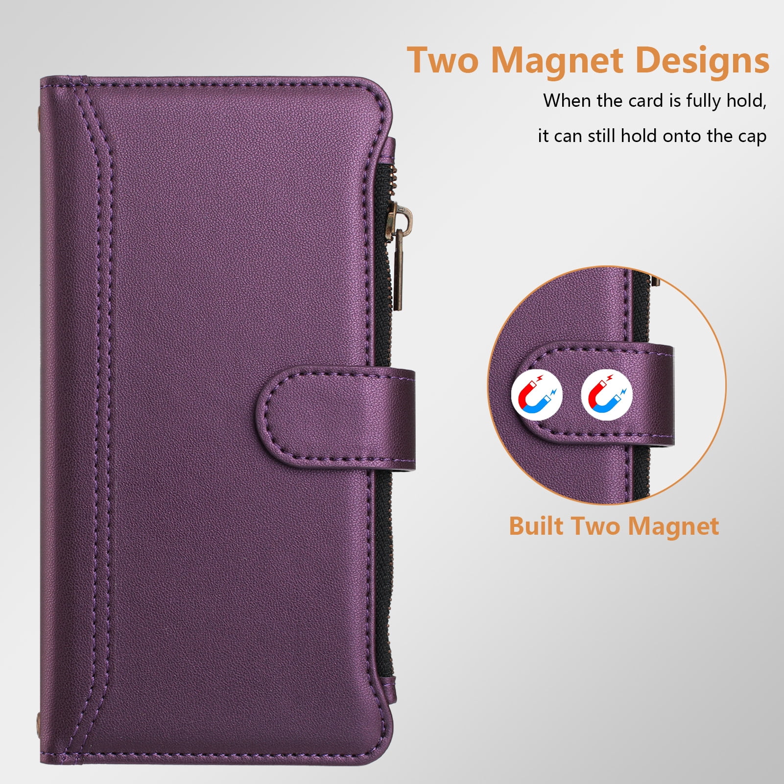 Case for TCL K24 Classic Leather Phone Case with Detachable Wrist Strap Zipper Pocket Card Holder Kickstand Support Wireless Charging Shockproof Cover