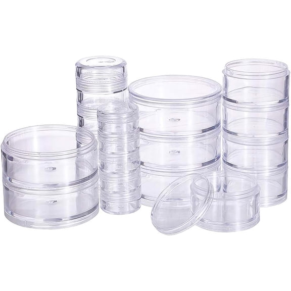 1Box Mixed Size Stackable Round Plastic Containers 4 Column(5 Layer/Column) Bead Storage Jars for Beads Buttons Crafts and Small Findings DIY
