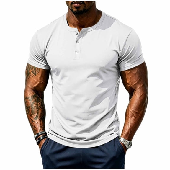 hotojiny Men's Henley Shirt Quick Dry Short Sleeve Muscle T-Shirt Lightweight Fitted Tee Shirt Casual Summer Basic Gym Top
