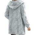 thumbnail image 4 of Women's Fashionable Casual Warm Thick Plush Striped Embossed Button Hooded Cardigan Coat Light Gray M, 4 of 6