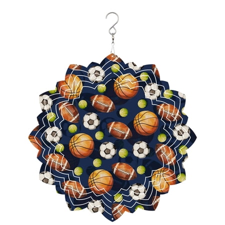 Basketball Rugby Wind Spinner for Garden Yard 8In Soccer Tennis Brown Ball Sport Abstract Blue 3D Stainless Steel Kinetic Hanging Wind Spinners Rustproof Outdoor Decor for Lawn Patio Home