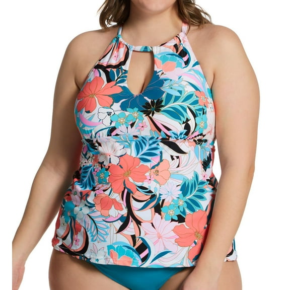 Women's Raisins Curve J840225 Plus Size Bondi Rosalie High Neck Tankini Swim Top (Black Ash 18W)
