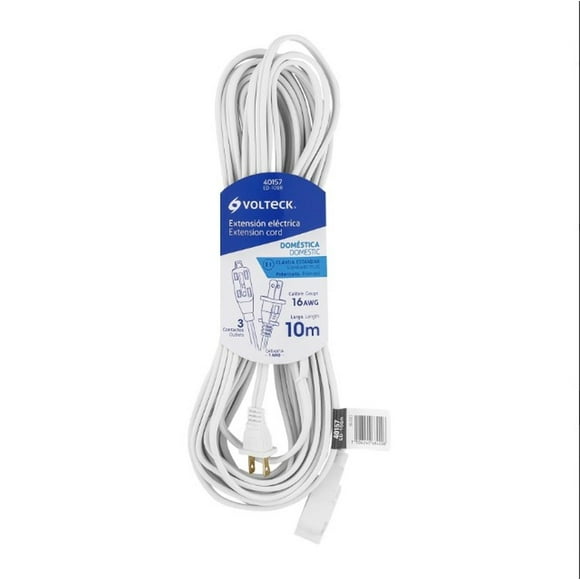 Extensión eléctrica doméstica 10 m blanca con clavija recta Volteck ED-10BR