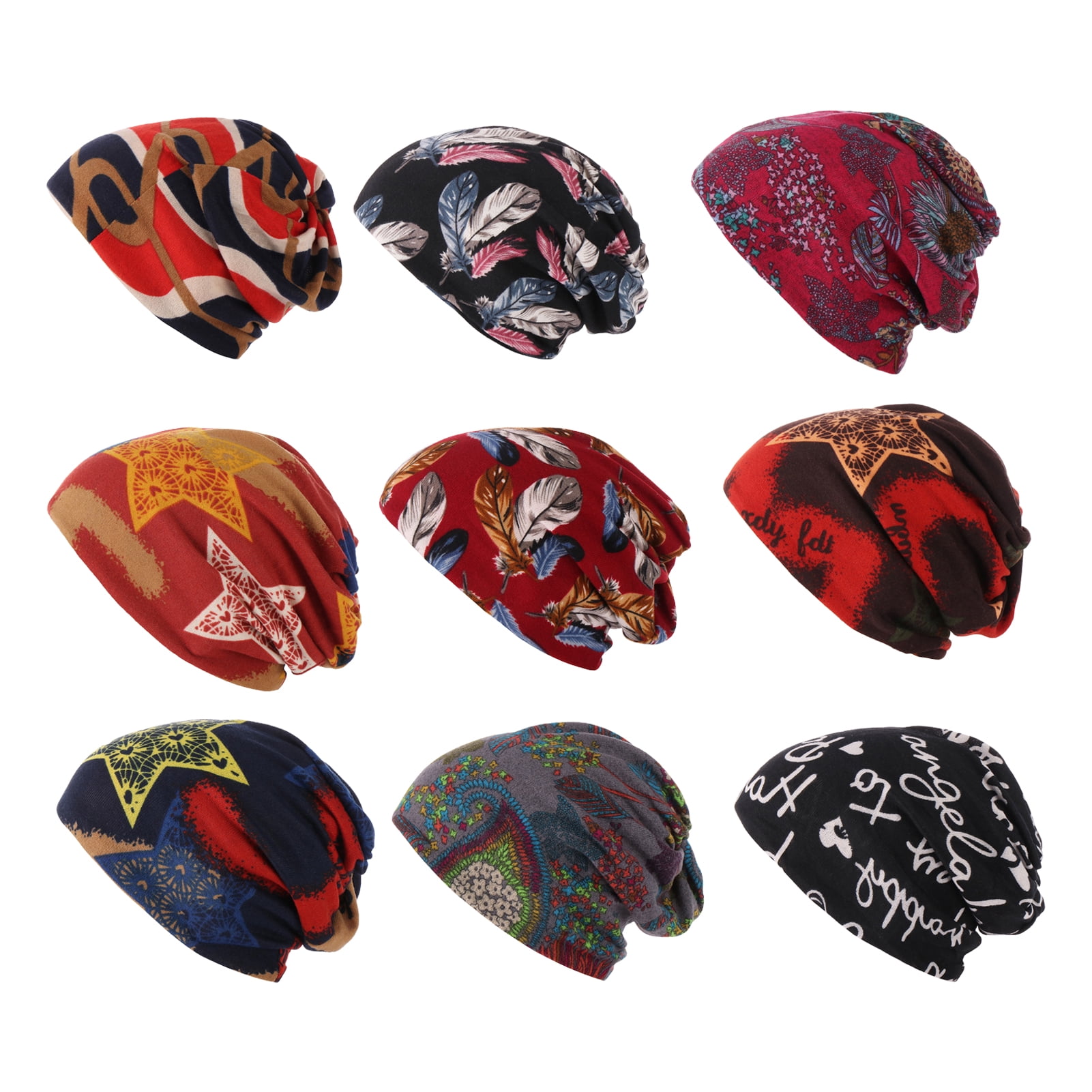 Jemis 2-Pack Skullies Beanies - Thin Slouchy Bonnet Cap For Women | Khaki & Blue | Soft Stretch Cotton Polyester