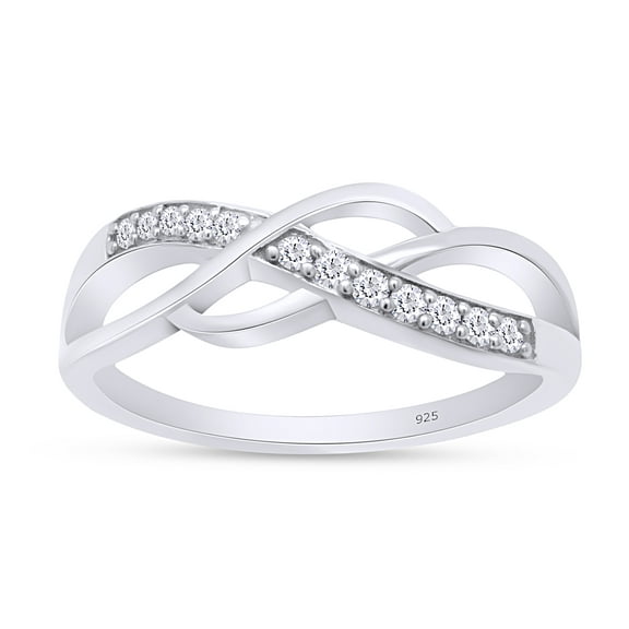 Round Cut Natural White Diamond Crossover Engagement Ring In 14K White Gold Plated 925 Sterling Silver (Color: I-J, Clarity: I2-I3, 0.07 Cttw) -4