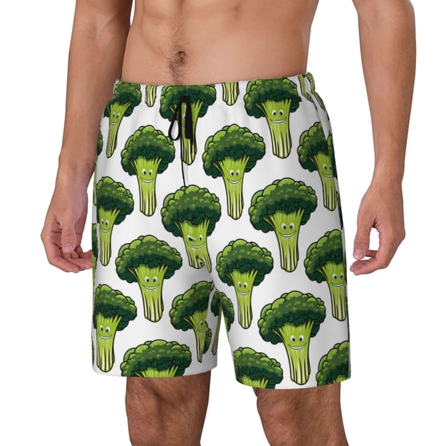 Balery Cute Broccoli Bañador para hombre, shorts de playa de secado rápido con entrepierna y forro de compresión-Small