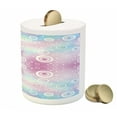 thumbnail image 3 of Pastel Piggy Bank, Whimsical Fantasy Pattern with Ring Shapes Dots Random Circles Dreamlike, Ceramic Coin Bank Money Box for Cash Saving, 3.6" X 3.2", Pale Pink Aqua White, by Ambesonne, 3 of 4