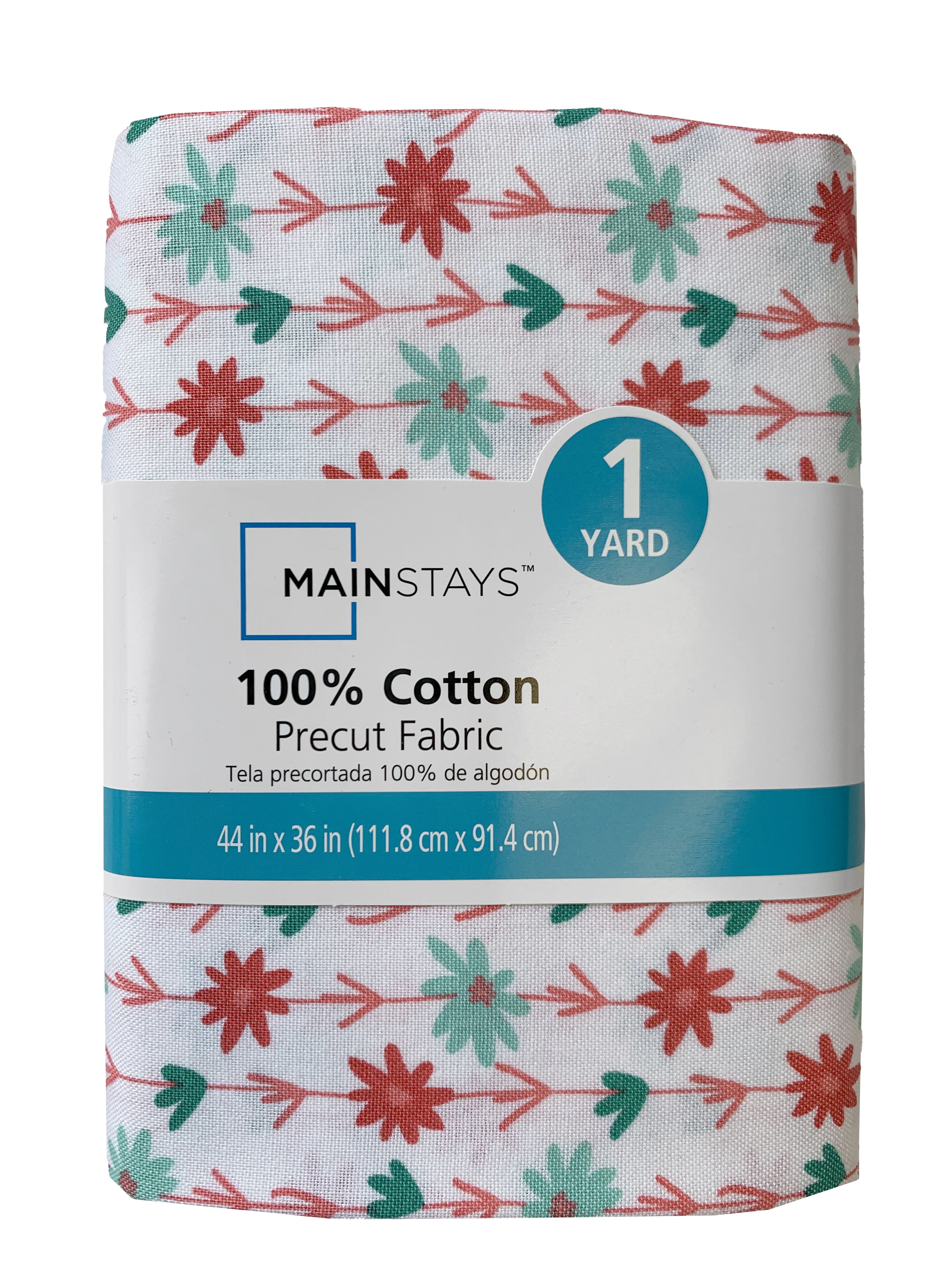 (3 pack) Mainstays 100% Cotton 44" Wide x 1 Yard Precut Flower Stripe Print Sewing & Crafting Fabric, 1 Each