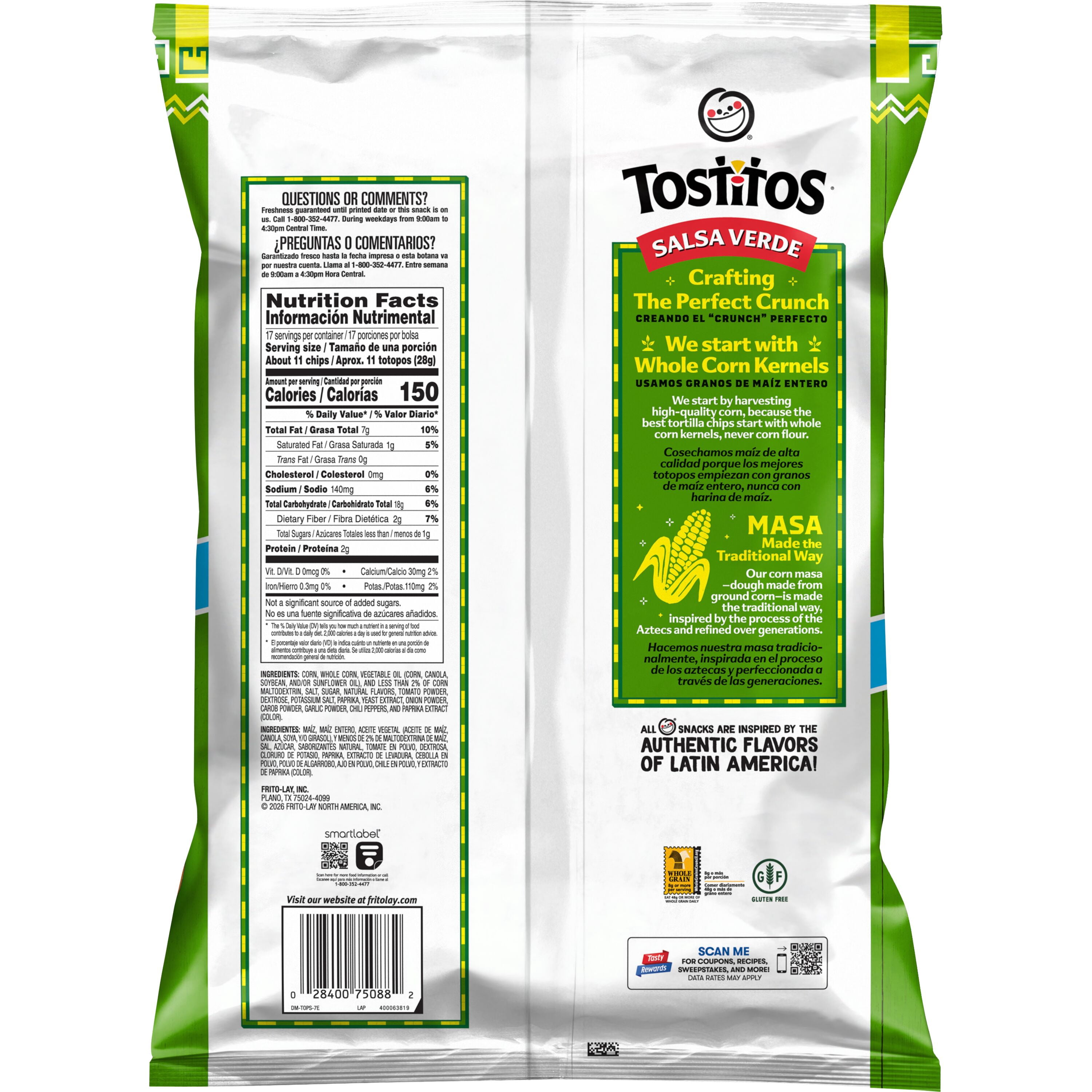 Tostitos Salsa Verde Flavored Tortilla Chips Party Size Bag, 17 oz
