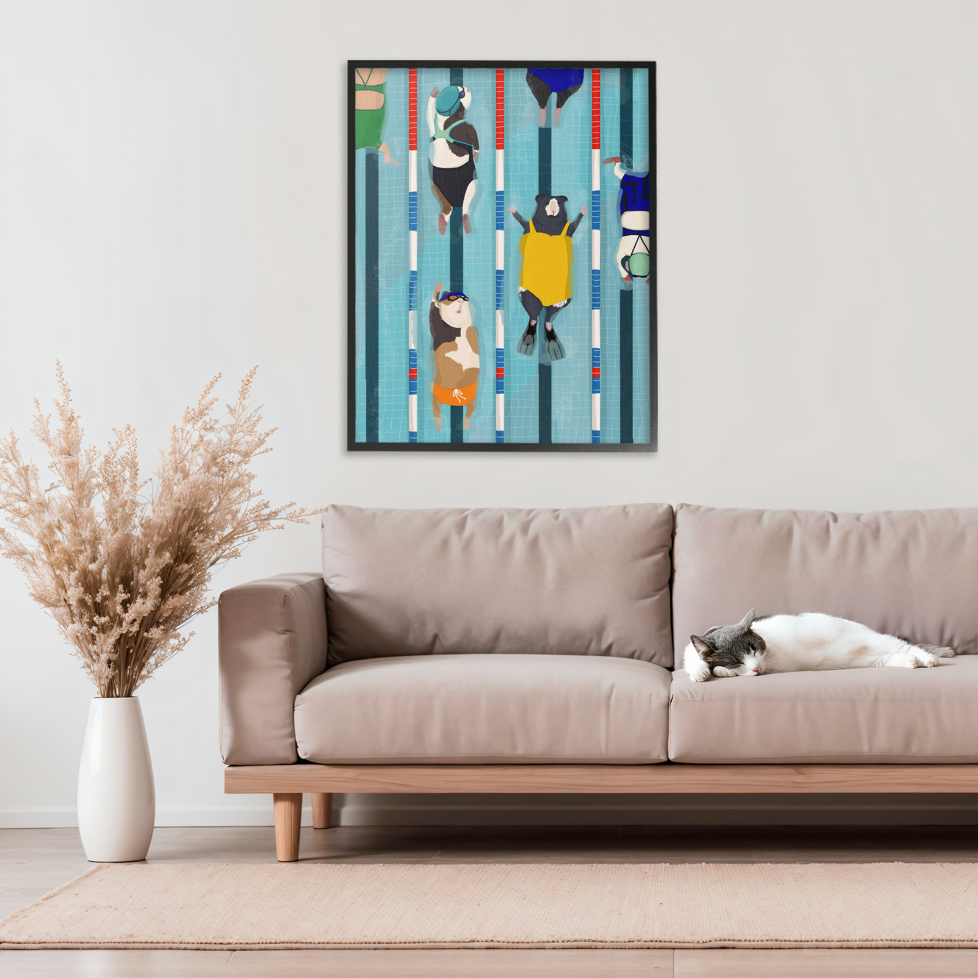Stupell Industries Guinea Pigs at Lido Black Framed Giclee Art, design by Hanna Melin