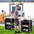 thumbnail image 4 of Patiojoy Portable Camping Kitchen Table Aluminum Fold-Up Camping Kitchen with Windscreen for BBQ, Picnic, Party Black, 4 of 10