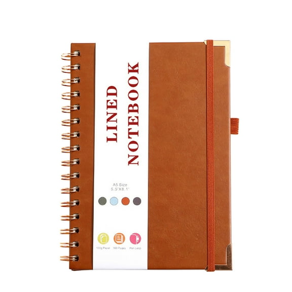Mauxuk Premium Faux Leather A5 Notebook, 80-Sheet Lined, Coil Binding, 0.8 LB, Ideal for Office, Home & Planning, Brown, 8.31x5.87 Inches
