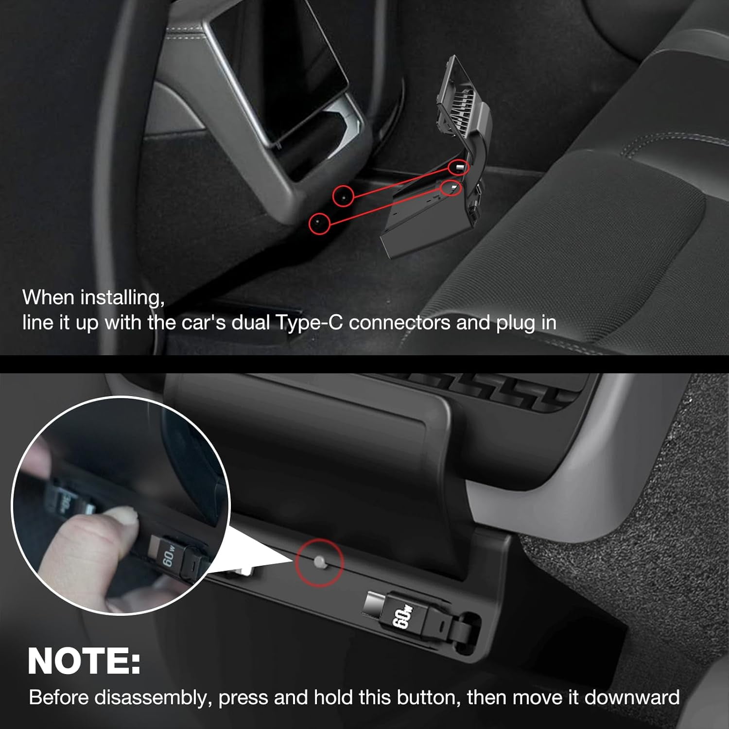 Retractable Center Console USB Hub for Model 3 Highland 2024 / Model Y Juniper 2025, SZSZ Car Phone Charger Suitable for Updated Model 3/Y Accessories Fast Charging Docking Station
