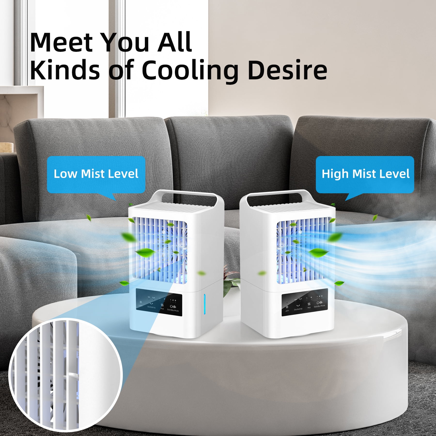 KLOUDIC Portable Air Conditioners, Personal Evaporative Air Cooler, Small Fan, 120°Oscillating Mist Humidifier for Room, Office, Bedroom