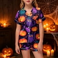 thumbnail image 2 of NIEWTR Pumpkin Ghost Pajamas For Girl Boy Halloween Short Sleeve Shorts Silk Pj Sets Kids Halloween Lounge Sleepwear, 2 of 5