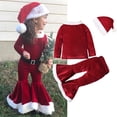 thumbnail image 4 of Baby Girls Christmas Santa Claus Clothes Set Kids Long Sleeve Velvet Top Flare Pants Hat Xmas Elf Santa Suit New Year Outfits, 4 of 5