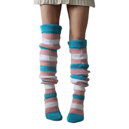 

Women Vintage Colorful Striped Knitted Thigh High Tube Stockings Preppy Style Slouchy Over Knee Boot Socks Leg Warmers