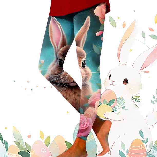 MKLEKYY Leggings de yoga para mujer, pantalones de yoga deportivos casuales con estampado de conejito de Pascua colorido para mujer, leggings de moda