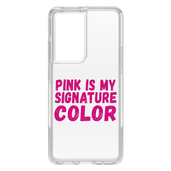 DistinctInk Clear Shockproof Hybrid Case for Galaxy S21 ULTRA 5G (6.8" Screen) - TPU Bumper Acrylic Back Tempered Glass Screen Protector - Pink is My Signature Color