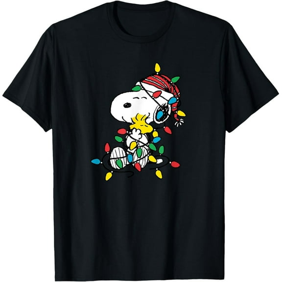 Snoopy & Woodstock Christmas Lights Tee – Peanuts-Inspired Holiday Shirt
