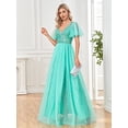 thumbnail image 3 of Wedding Dress Wedding Guest Dresses for Women Long Dress Skirt Flared Sleeve V-neck A-line Bridesmaids Banquet Dress Evening Dress Dance Party Dress, 3 of 9