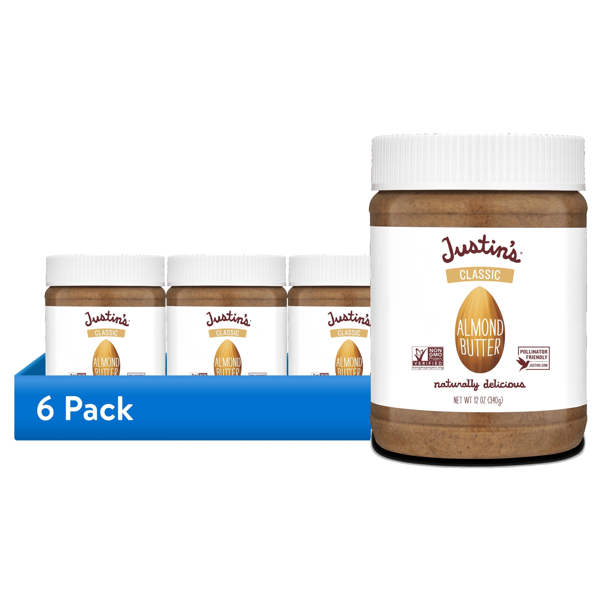 (6 pack) JUSTIN'S Classic Creamy Almond Butter Spread, 12 oz Jar