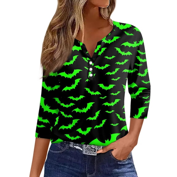 Trgacdwlo Halloween Pumpkin Shirts Women Funny Pumpkin Graphic Fall Henley Tops for Women Spooky Season Womens Tunic Tops