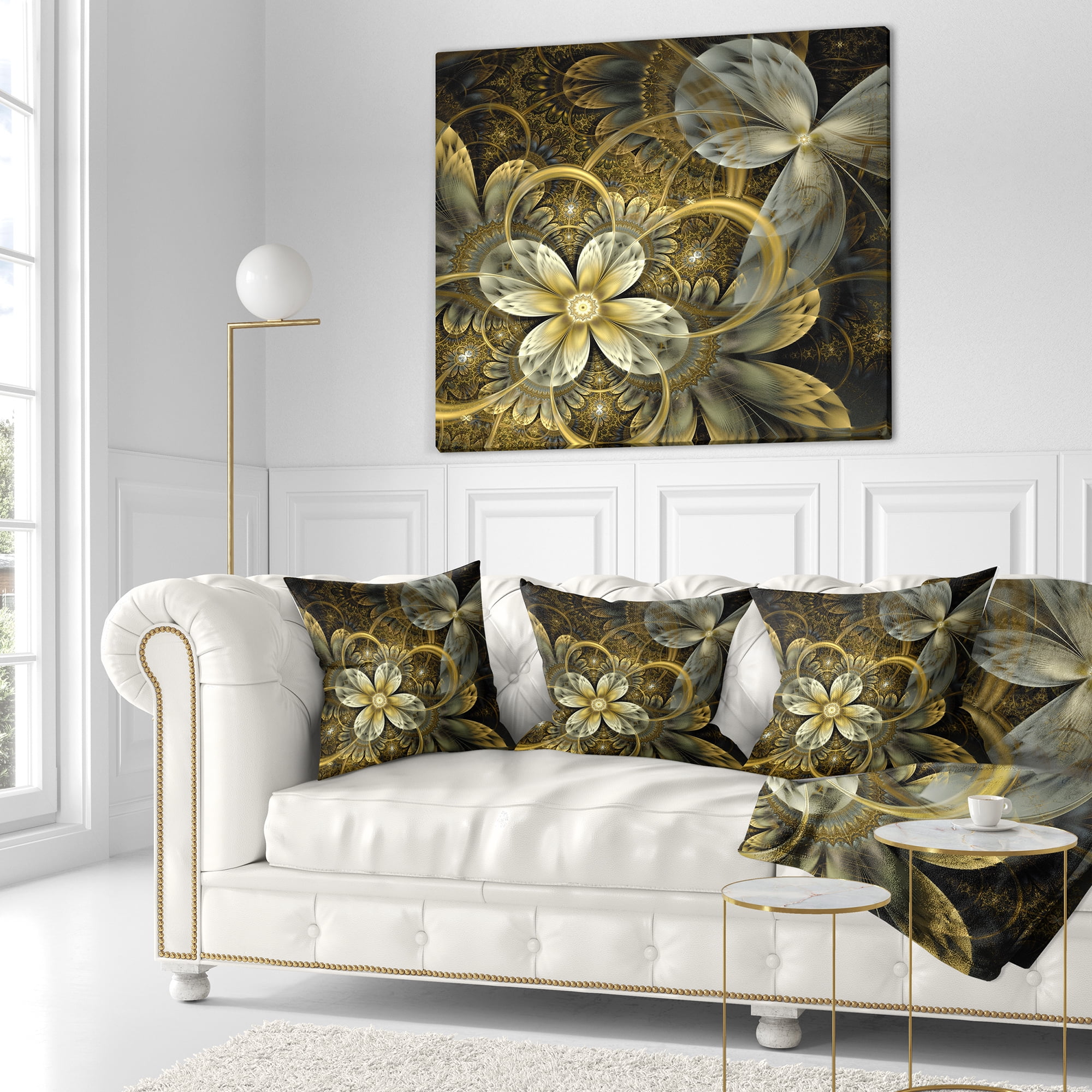 Designart Fractal Orange Yellow Flowers - Floral Throw Pillow - 18x18