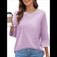 thumbnail image 2 of Blusas de 3/4 para Mujer, Elegantes, Informales, con Cuello Redondo, Holgadas y A , para Púrpura M, 2 of 8