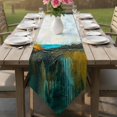 thumbnail image 6 of Turquoise Abstract Table Runner Linen Burlap Table Runner 48 Inches Long Vintage Coastal Modern Dripping Oil Painting Dresser Scarves for Kitchen Island Coffee Dining Room Party Holiday Decor 13"x48", 6 of 8