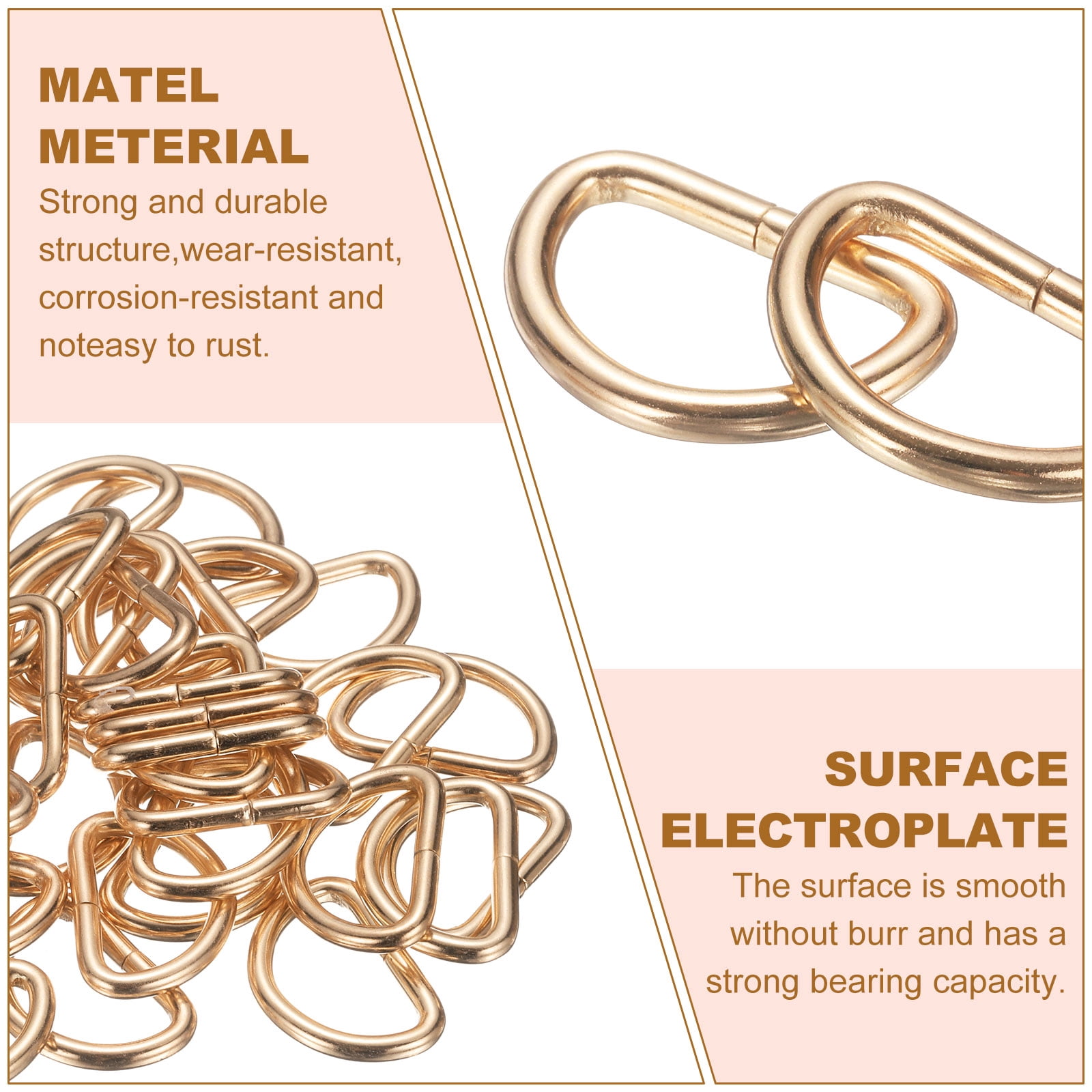 Uxcell 50pcs D Ring 1" (25mm) Metal Electroplate D-Shape Buckle Clips, Gold