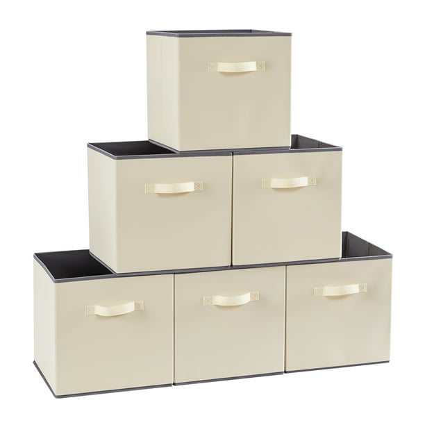 Lifewit Collapsible Fabric Cube Storage Bin 13 inch, 6 Pack, Beige