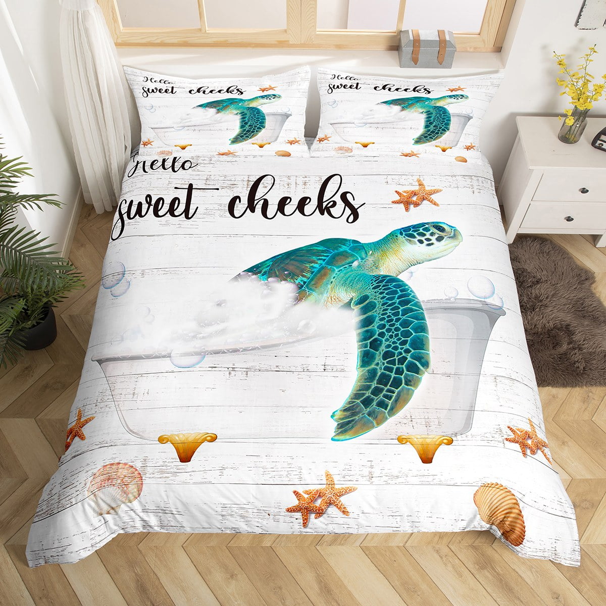 YST Sea Turtle Bedding Set,Coastal Beach Themed Comforter Cover Twin