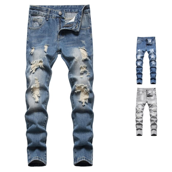 WhouRiu Boys Distressed Denim Pants Fashion Ripped Hole Rigid Waist Trousers Kids Casual Comfortable Everyday Jeans,14-16 Years