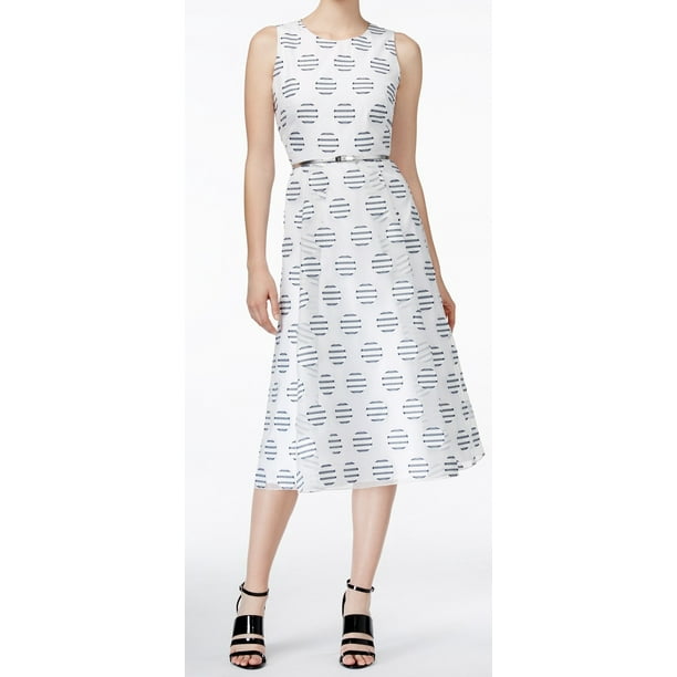 Calvin Klein Calvin Klein NEW White Womens Size 4 Polka Dot Empire