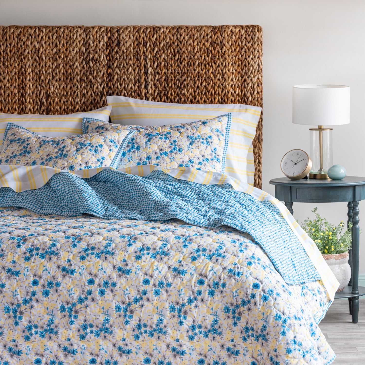 Details about   Bedsure 2-Piece Printed Quilt Set Twin Size 68x86 inches Blue Floral Patchwor 