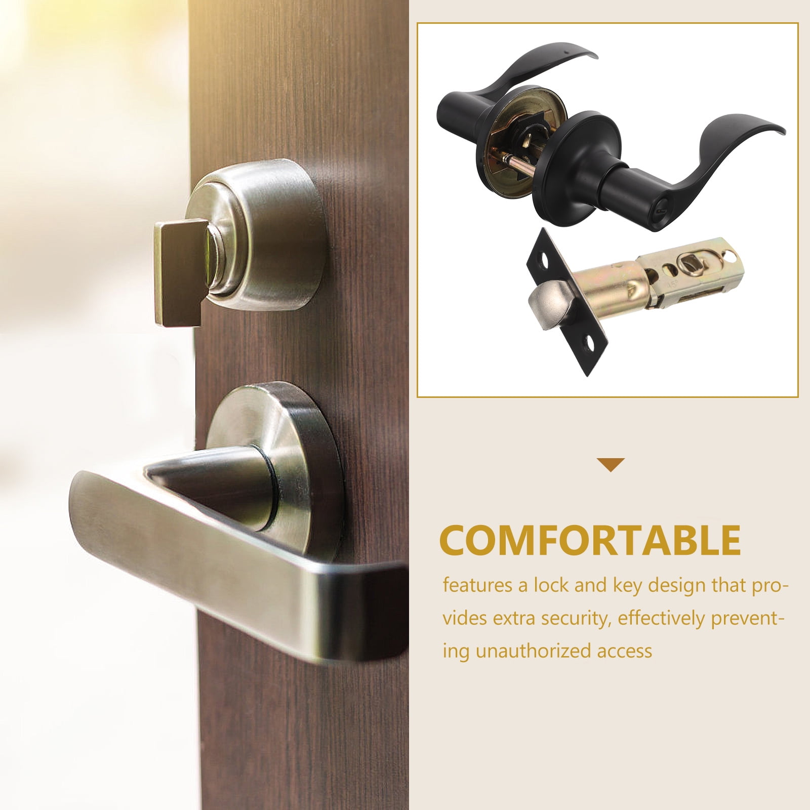 WEUVEB Black Matte Bathroom Door Knob, Modern Stainless Steel Finish, Single Piece Door Handle
