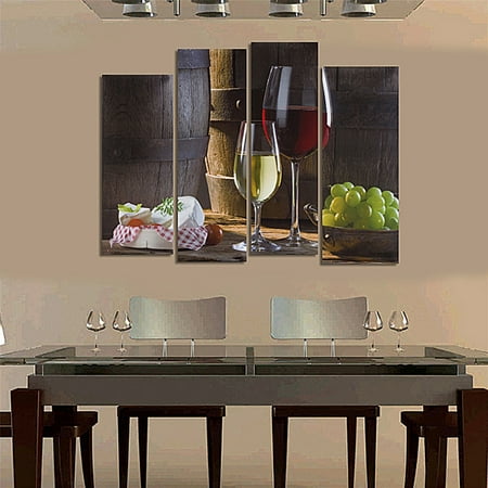 Unframed Insert Panel - 4Pcs Canvas Painting Modern Abstract Prints 4 Panel Unframed Wall Art Oil Picture Red Wine Dessertst Grape for Universal Home Decor Gift