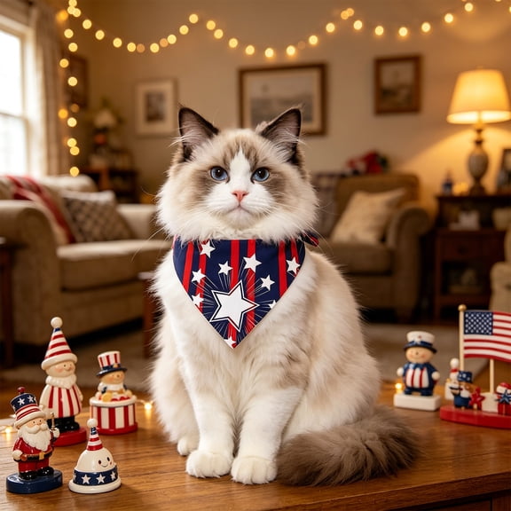 Patriotic Decorations - Pet Bandana,Red White and Blue Star Stripe Triangle Scarf,Festive Printed Bib for 250th Anniversary,Memory Day,Independence Day,24.8x16.93 Inch