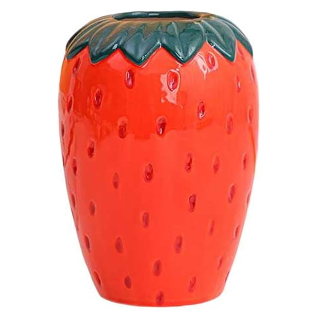 Bearachild Jarrones de cerámica, maceta moderna hidropónica con forma de fresa, jarrón para plantar, estante de oficina, adornos de escritorio, Suministros de cerámica y alfarería Rojo pequeño