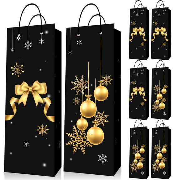 Black Gold Christmas Gift Bags - Holiday Party Favors 6 Pack