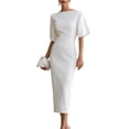 thumbnail image 5 of Quixlent Work Dress for Women Boat Neck Batwing Half Sleeve Pencil Sheath Dress Formal Business Office Midi Dress, 5 of 8