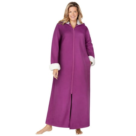 

Dreams & Co. Women s Plus Size Sherpa-Lined Long Hooded Robe Robe