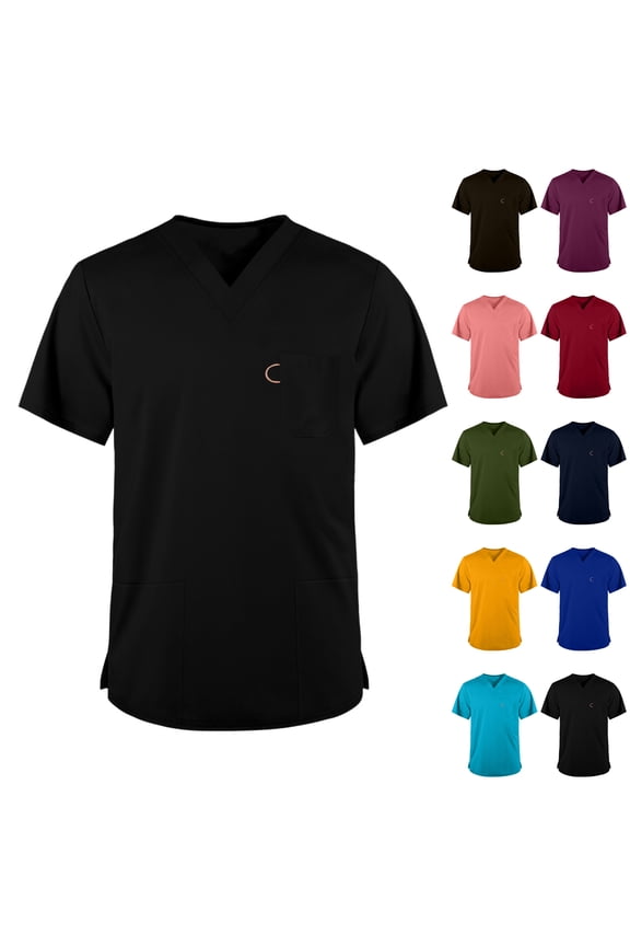 Quick-Drying Scrub Top for Men V Neck Short Sleeve Nurse Uniforms with Pocket Blue Stretch Mens Under Scrub Shirts