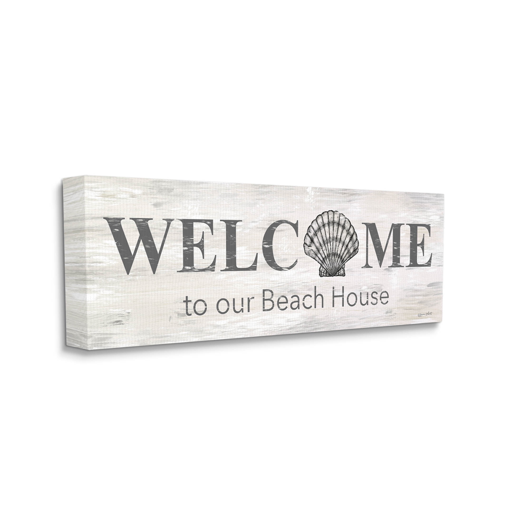 Welcome Beach House Clam Sign Coastal Graphic Art Gallery Wrapped Canvas Print Wall Art