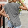 thumbnail image 4 of Birdeem Womens Spring and Summer Flounce V-Neck Solid Color Bottom T-Shirt Hollow Top, 4 of 8